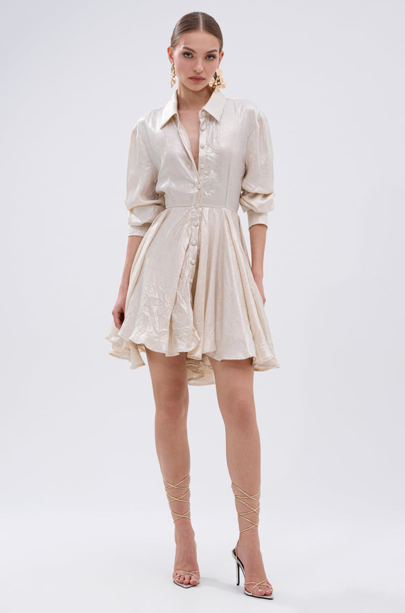 THE IT GIRL IVORY METALLIC MINI DRESS