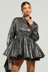 THE IT GIRL SILVER METALLIC MINI DRESS