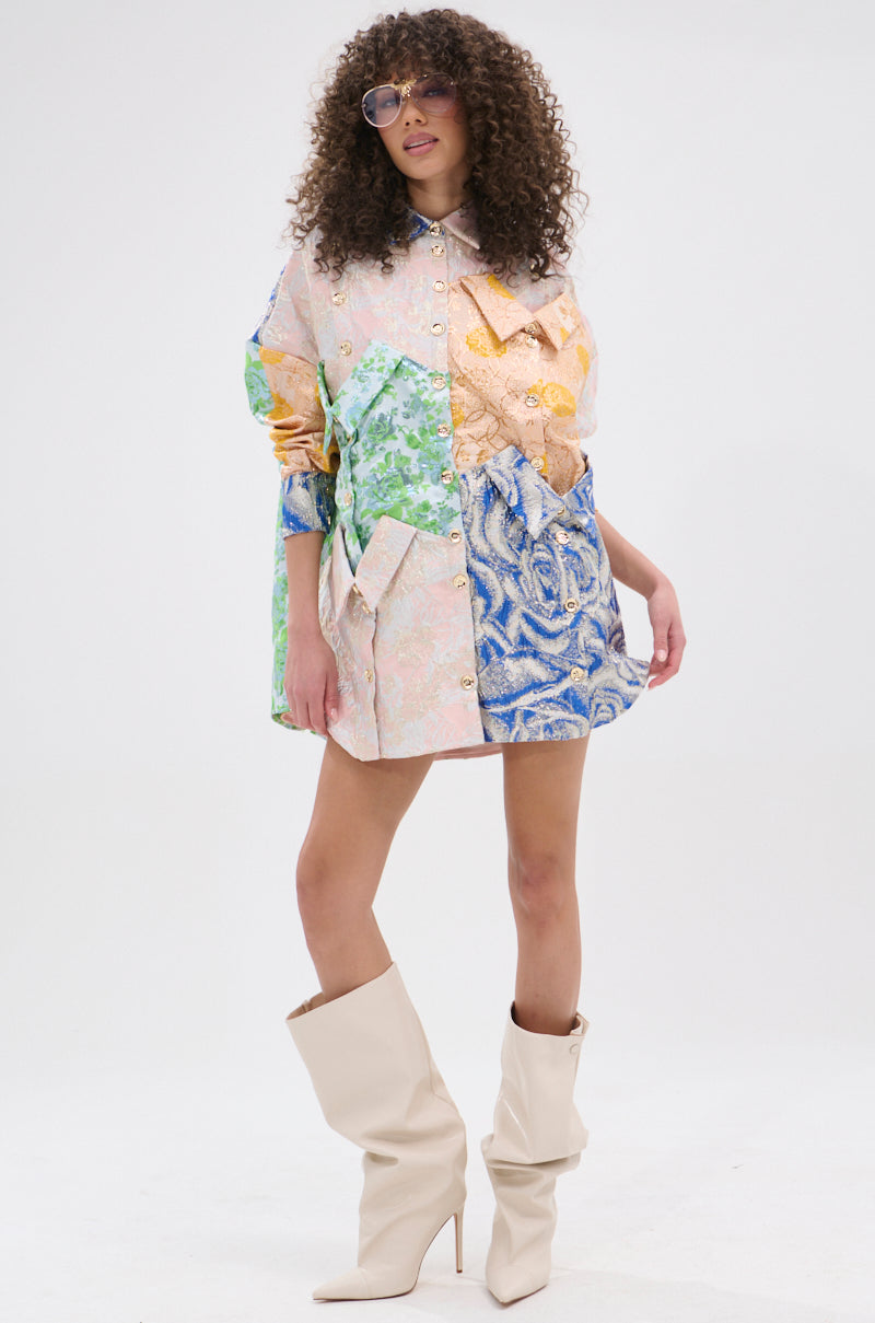 MY GIRLFRIENDS SHIRT BROCADE MINI DRESS