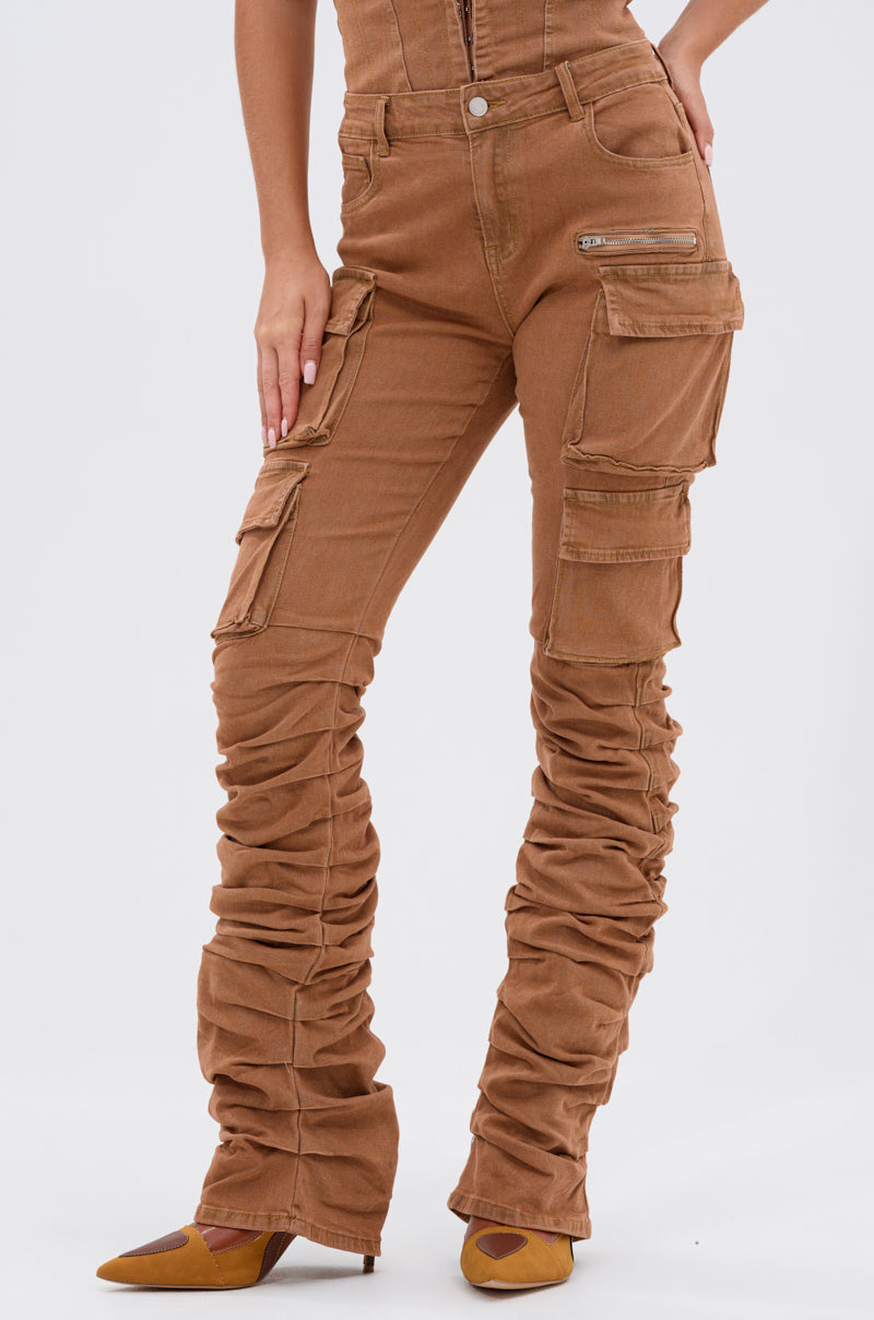 IT GETS EASIER STACKED CARGO PANT IN MOCHA