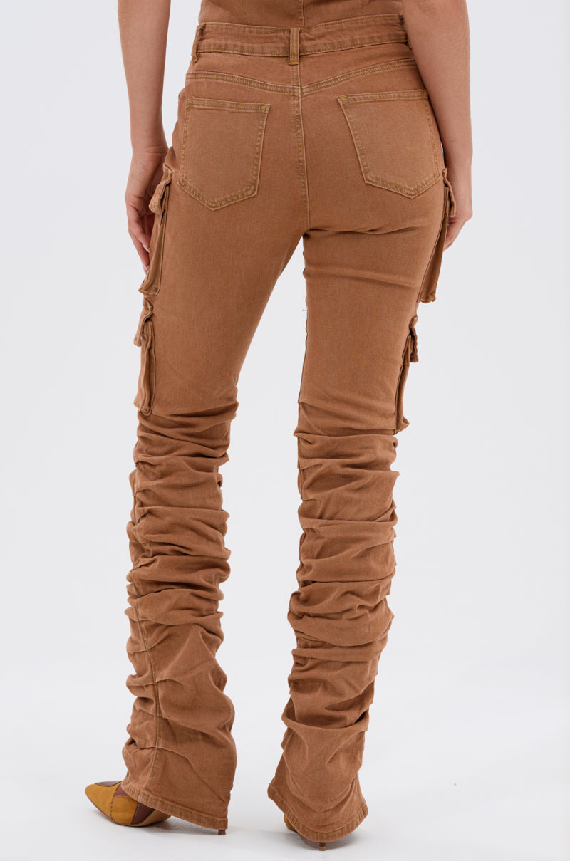 IT GETS EASIER STACKED CARGO PANT IN MOCHA