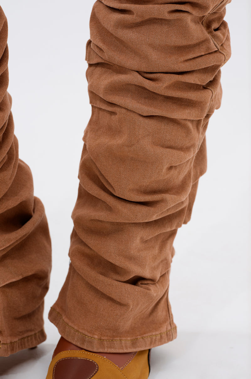 IT GETS EASIER STACKED CARGO PANT IN MOCHA