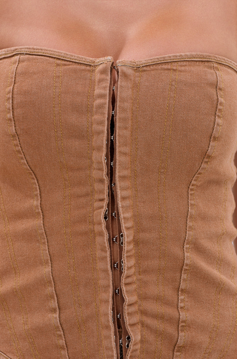 IT GETS EASIER DENIM CORSET IN MOCHA