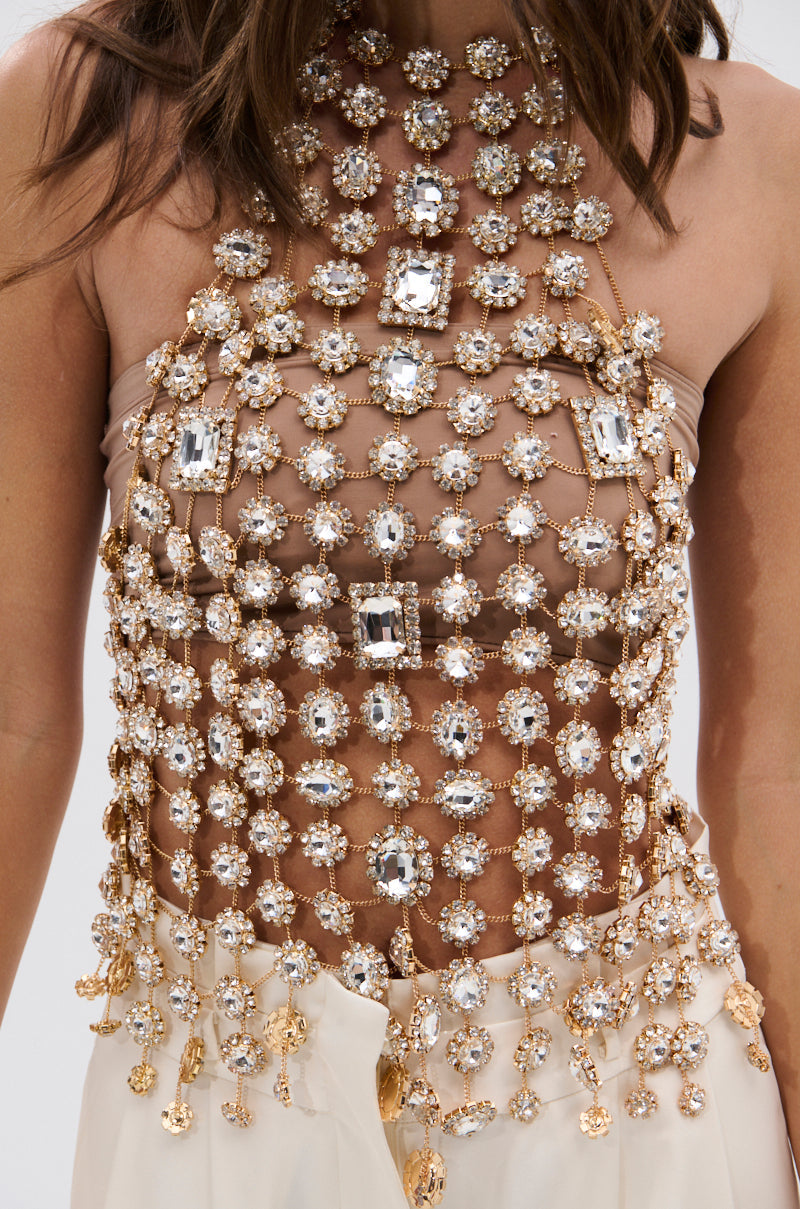 ICY GIRL RHINESTONE EMBELLISHED TOP IN GOLD
