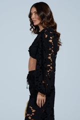 LATE NIGHT DREAMS FLORAL CUTOUT CROPPED BLOUSE