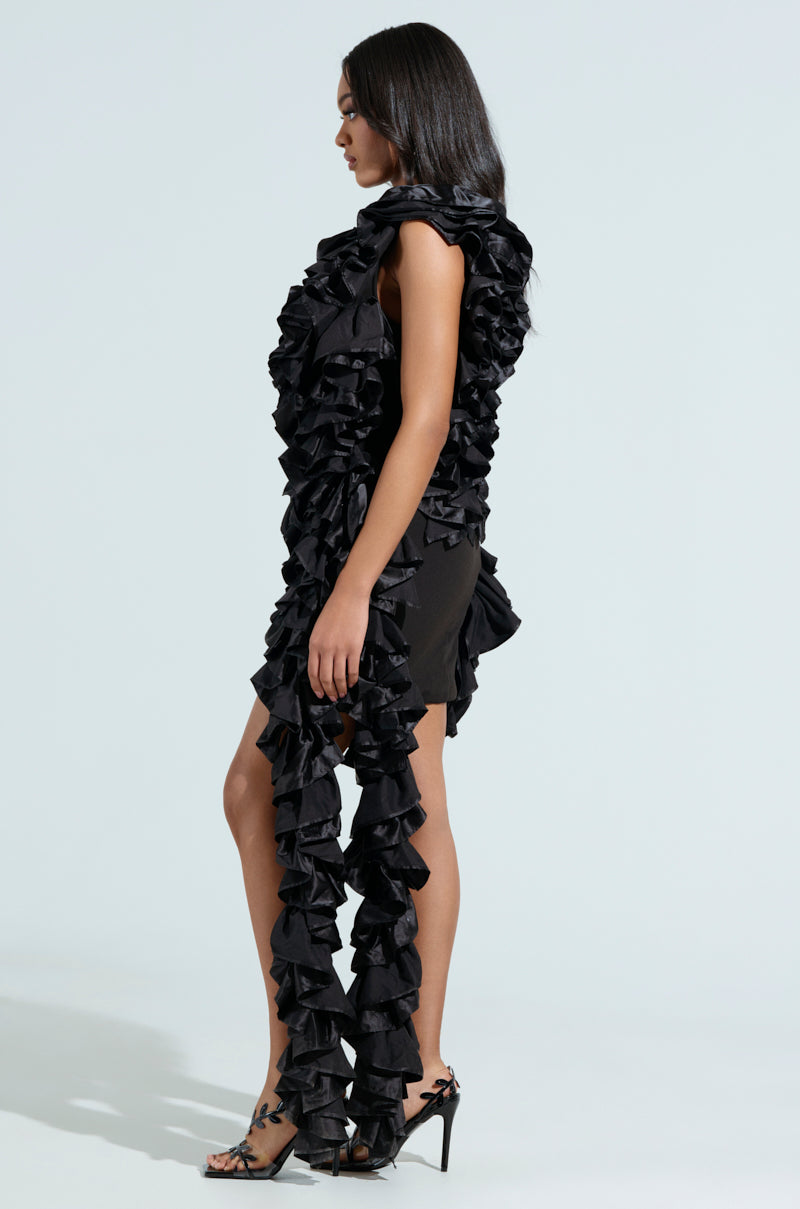 STAR OF THE SHOW RUFFLE MINI DRESS