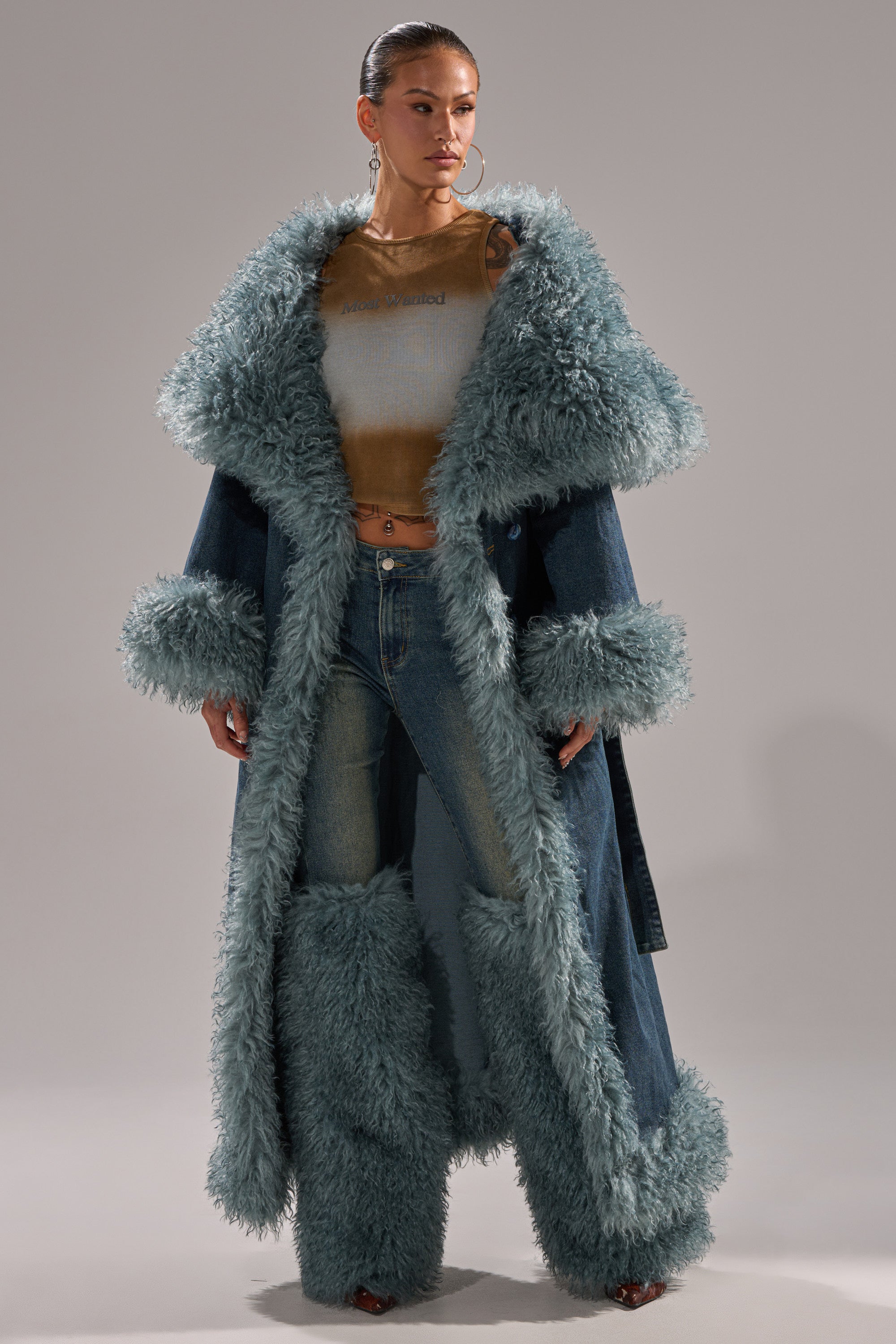 MOXIE FUR TRIM DENIM TRENCH