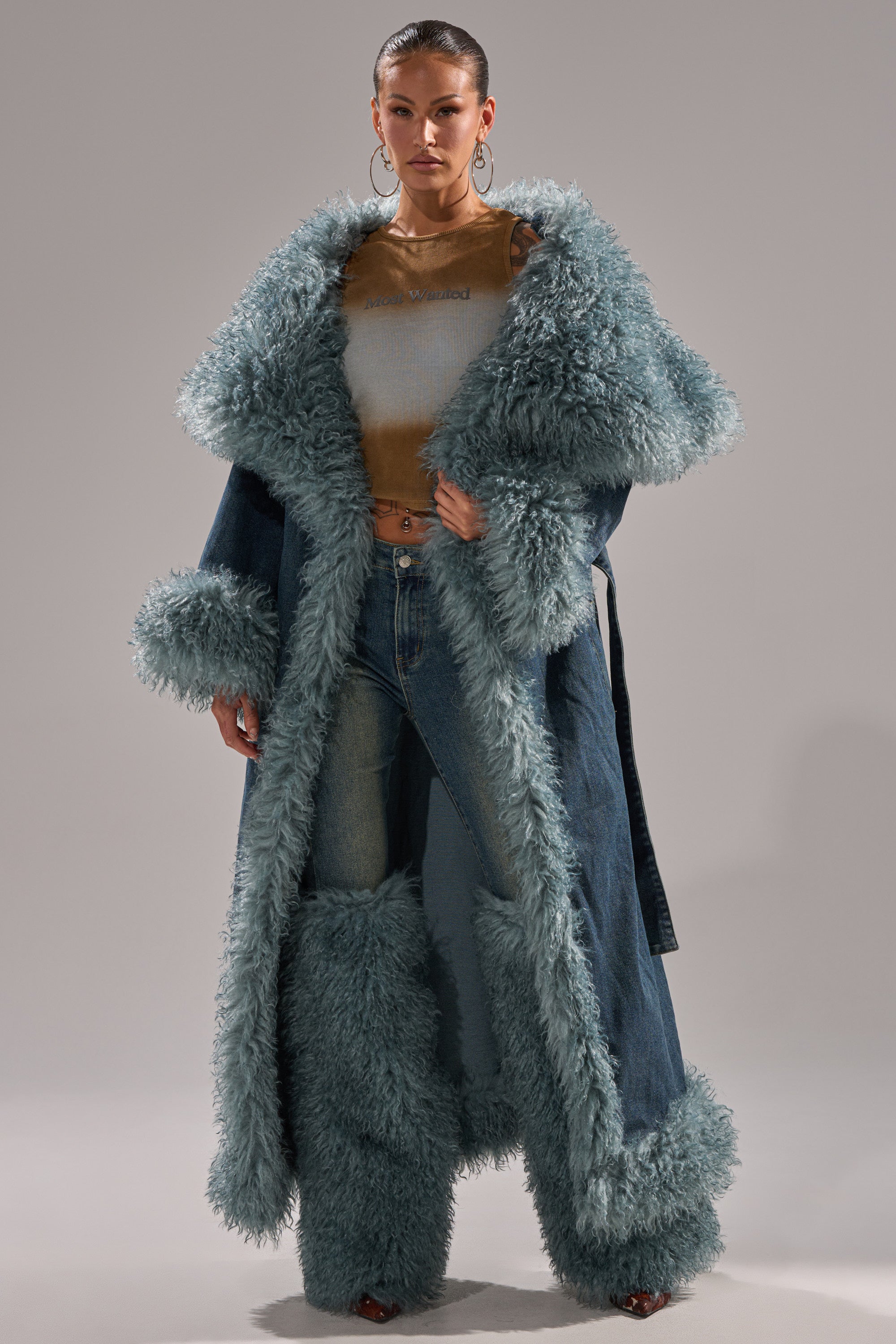 MOXIE FUR TRIM DENIM TRENCH