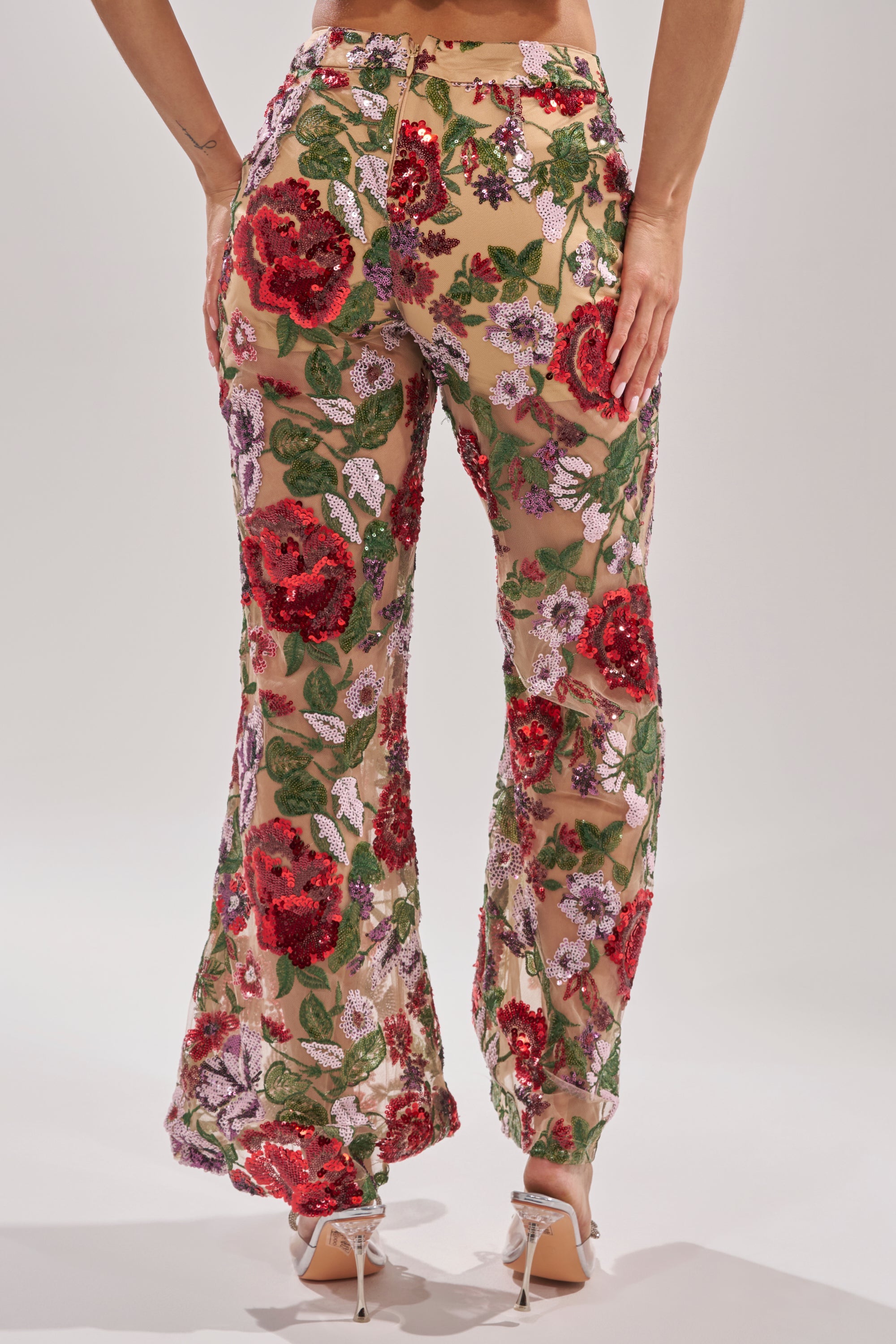 ENCHANTED GARDEN FLORAL EMBROIDERED TULLE PANT