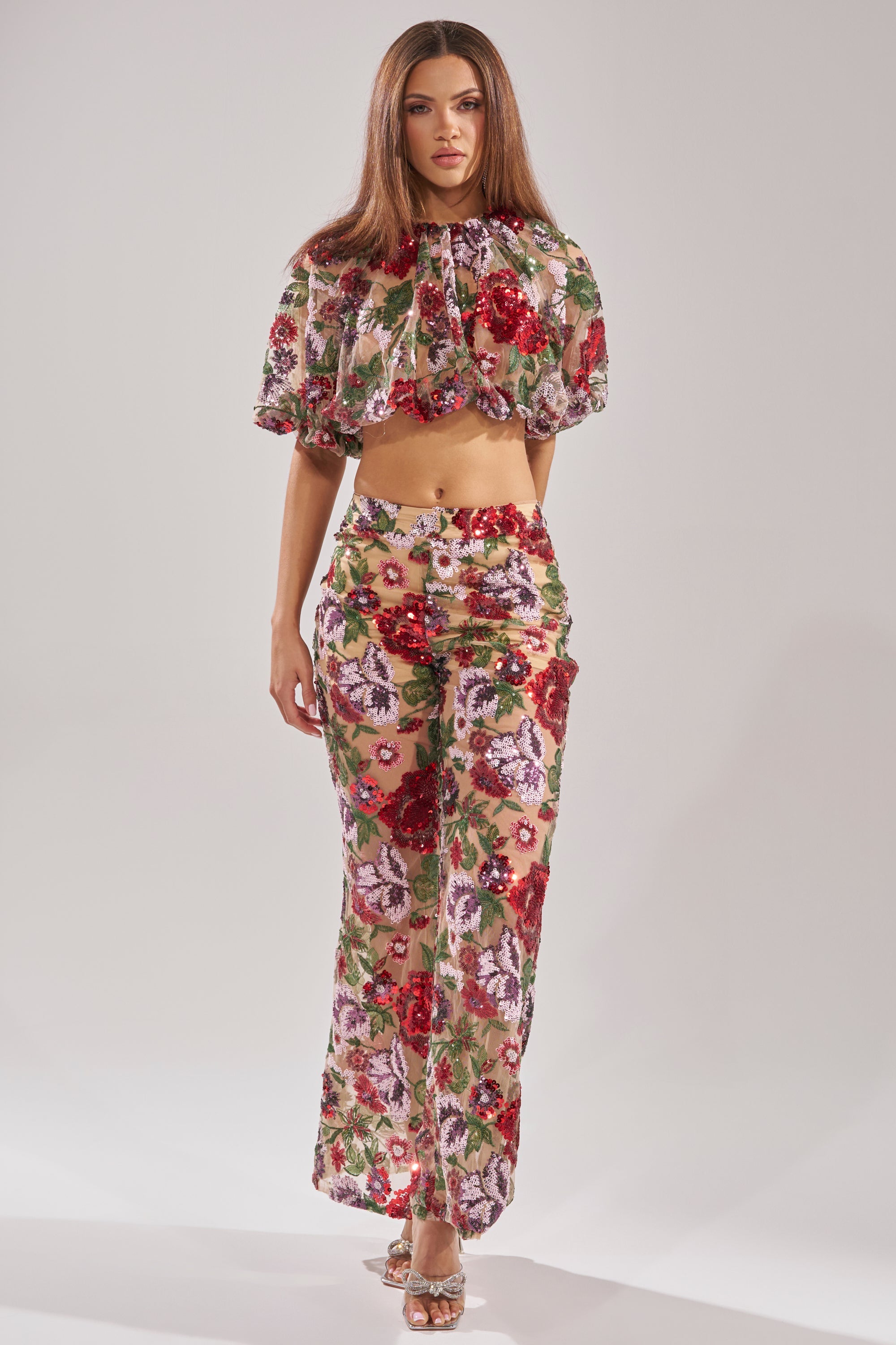 ENCHANTED GARDEN FLORAL EMBROIDERED TULLE PANT