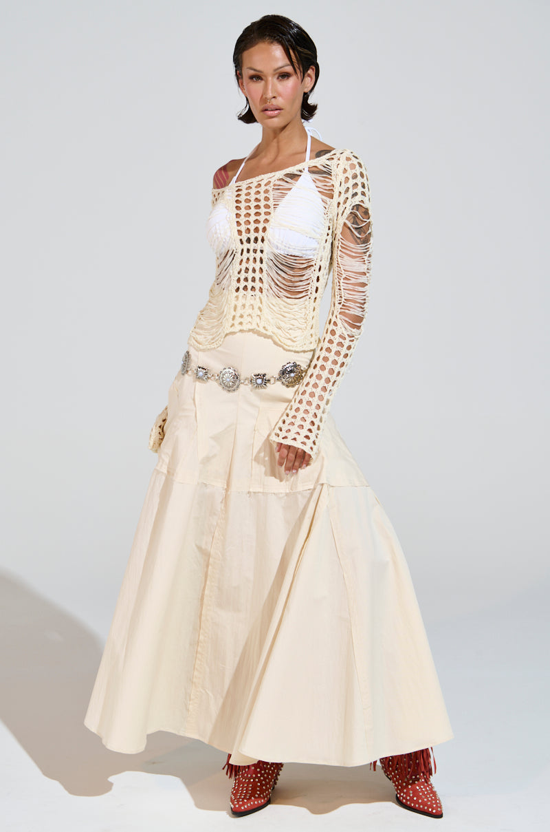 CLAIRE EXPOSED SEAMS MIDI SKIRT