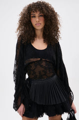 CAMILLA CROPPED RUCHED SLEEVE LACE TOP
