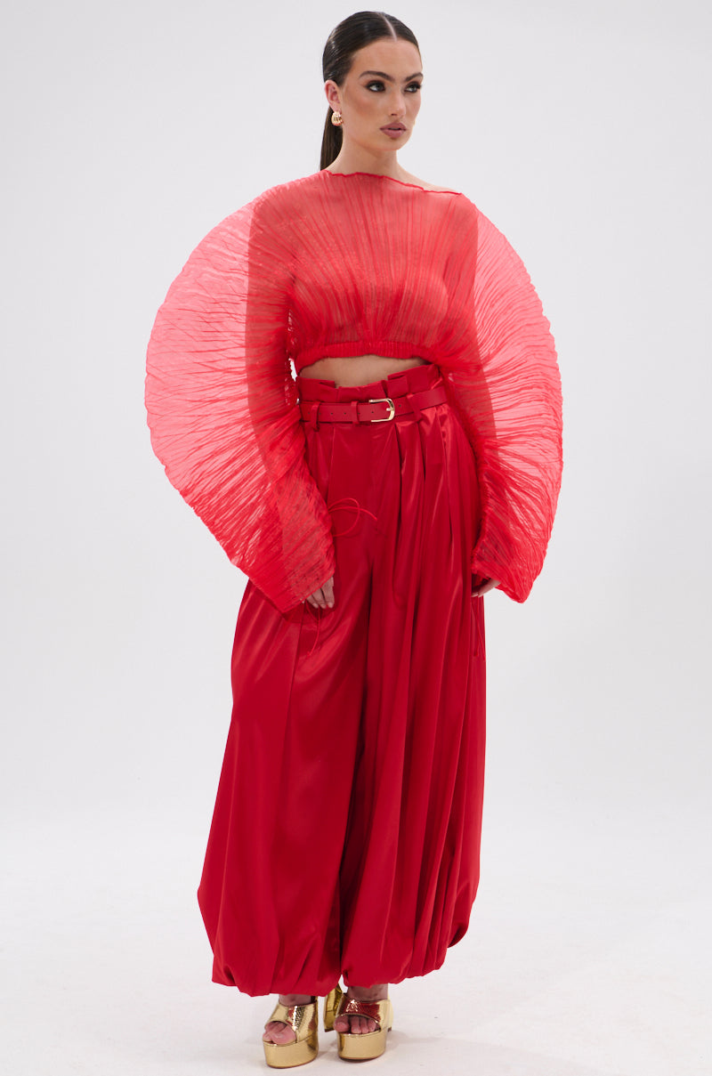 FORTUNE'S FAVORITE SATIN BELTED BALLOON PANT IN RED