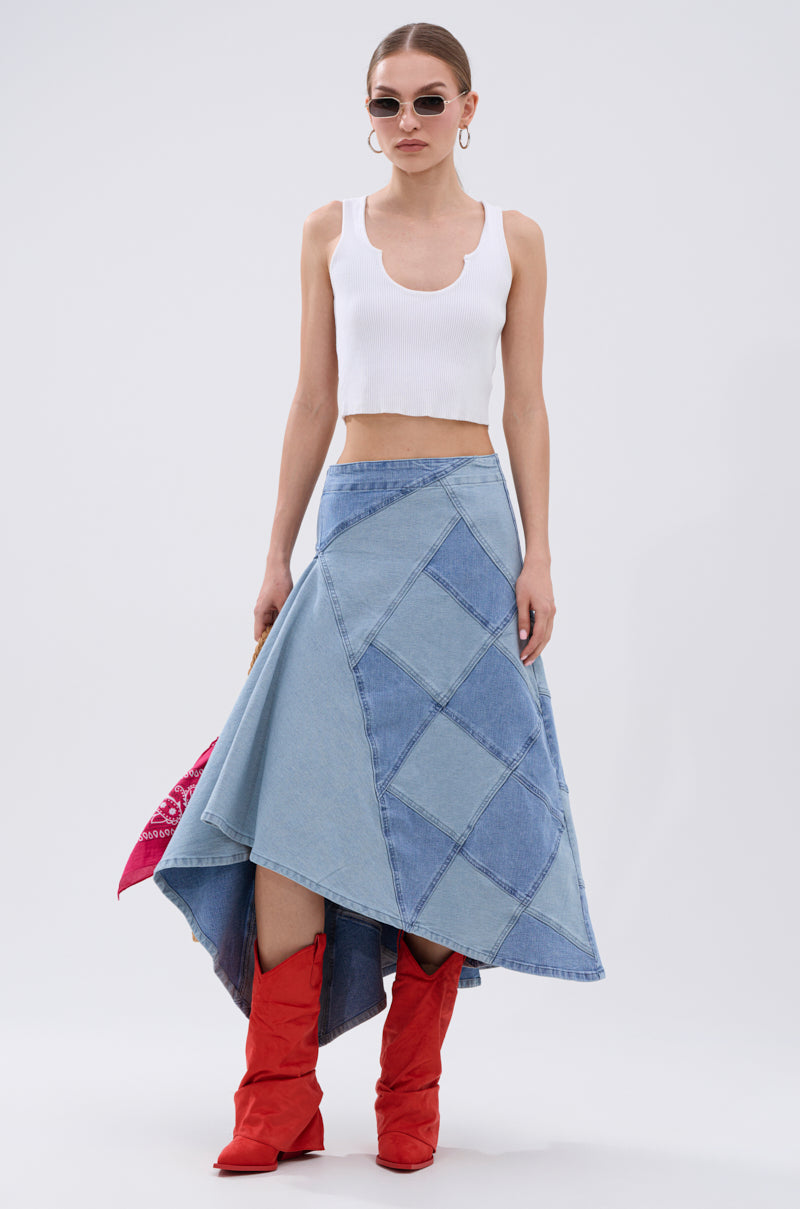 ALL WE NEED IS LOVE DENIM MIDI SKIRT