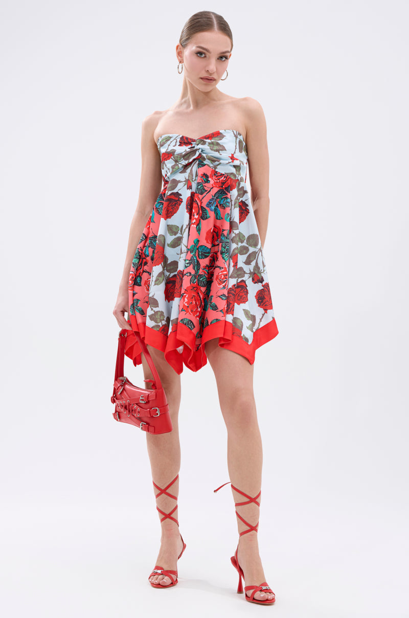 ON VACAY PRINTED SATIN MINI DRESS