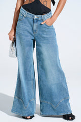 ALIVE AND WELL DENIM PANT WITH LACE UP AT HEM