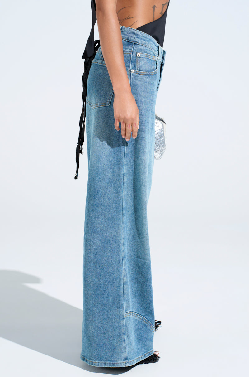 ALIVE AND WELL DENIM PANT WITH LACE UP AT HEM