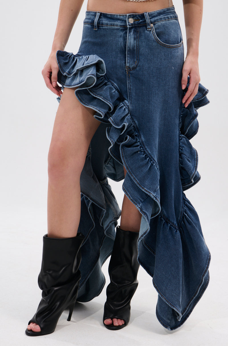 DONT MESS WITH MY HEART DENIM RUFFLE SKIRT