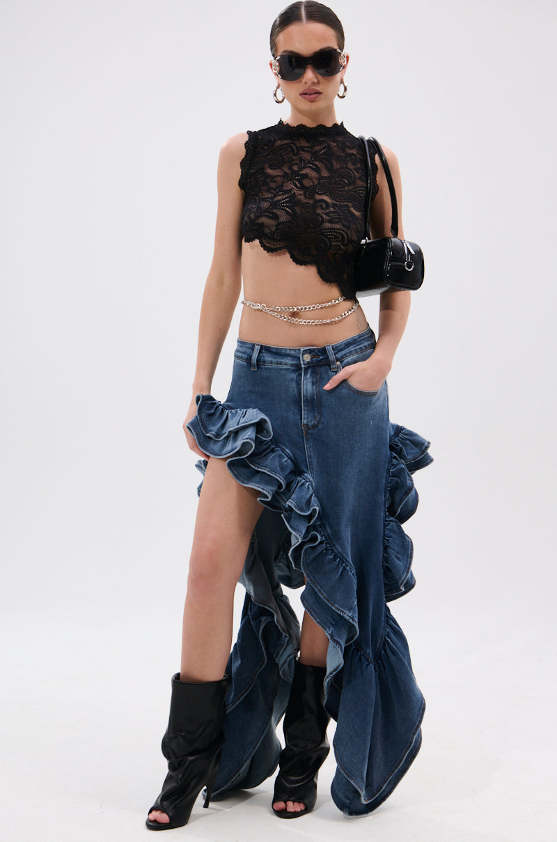 DONT MESS WITH MY HEART DENIM RUFFLE SKIRT