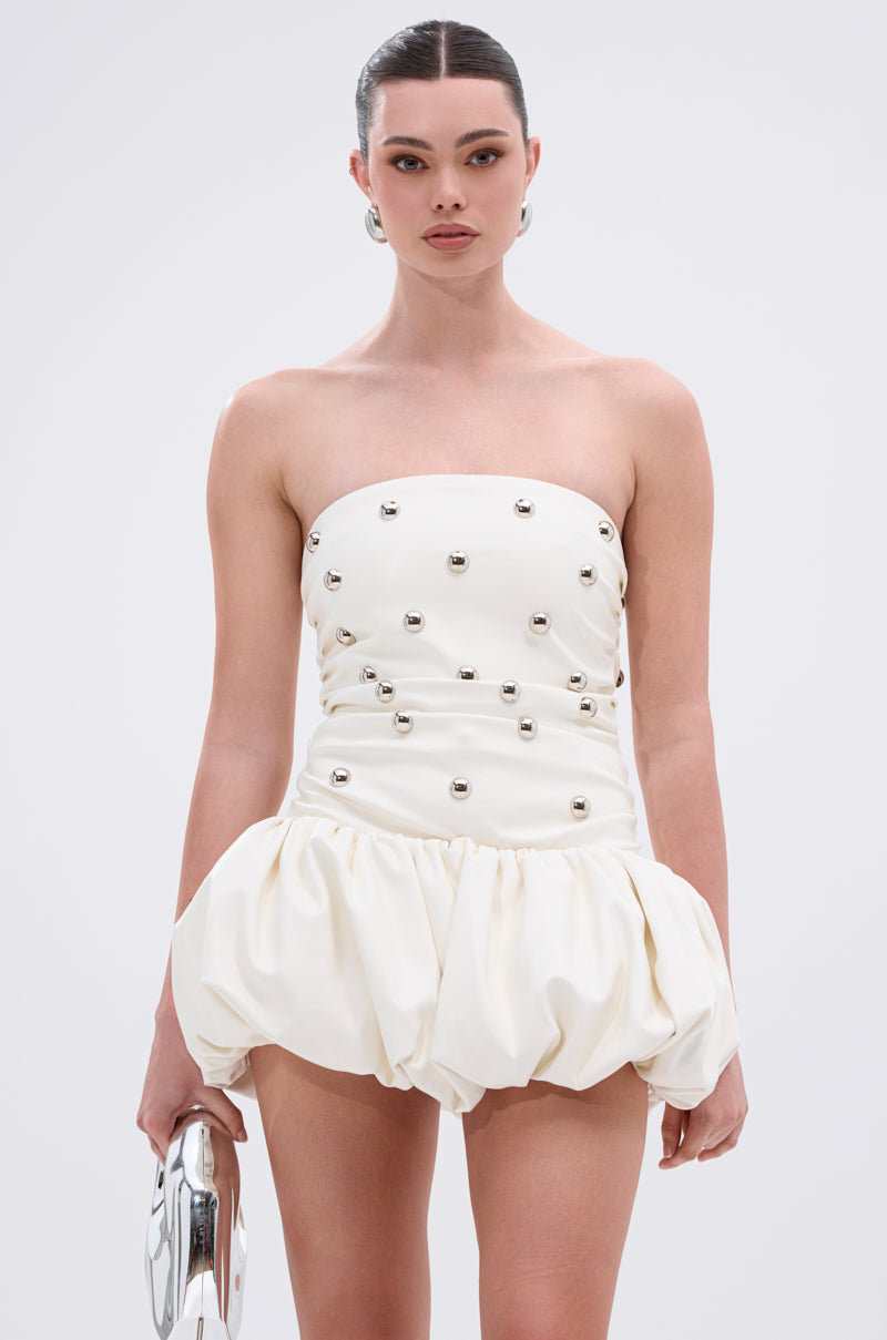 ILLUSION PU MINI DRESS WITH METAL DETAILS