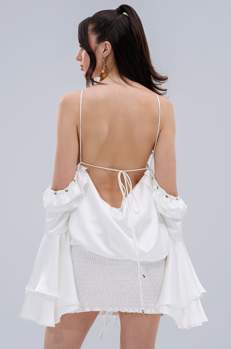 CHIC AF RUFFLE MINI DRESS IN WHITE