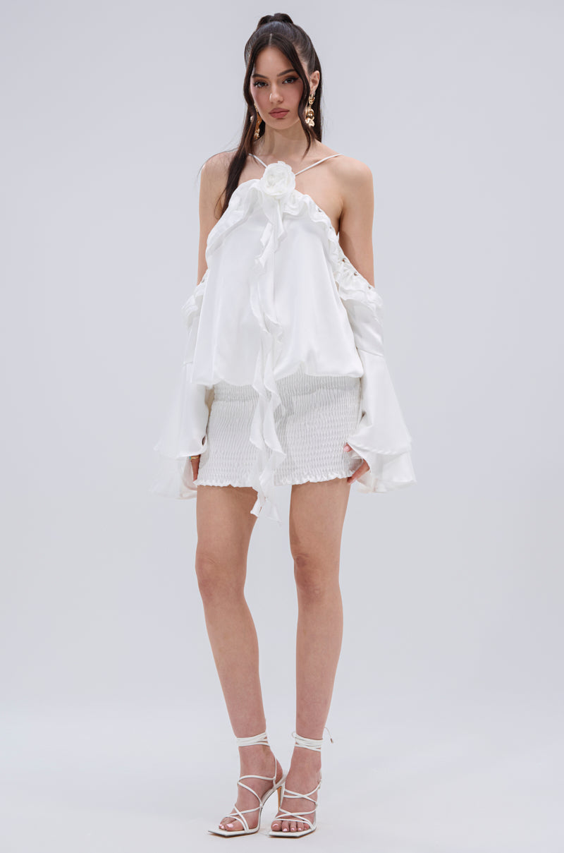 CHIC AF RUFFLE MINI DRESS IN WHITE