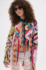 FEELING CRAZY MIXED PLAID BUTTON DOWN