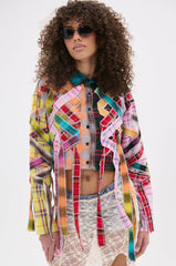 FEELING CRAZY MIXED PLAID BUTTON DOWN