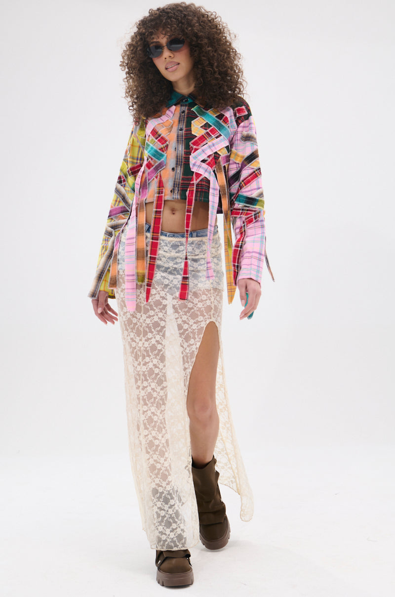 FEELING CRAZY MIXED PLAID BUTTON DOWN