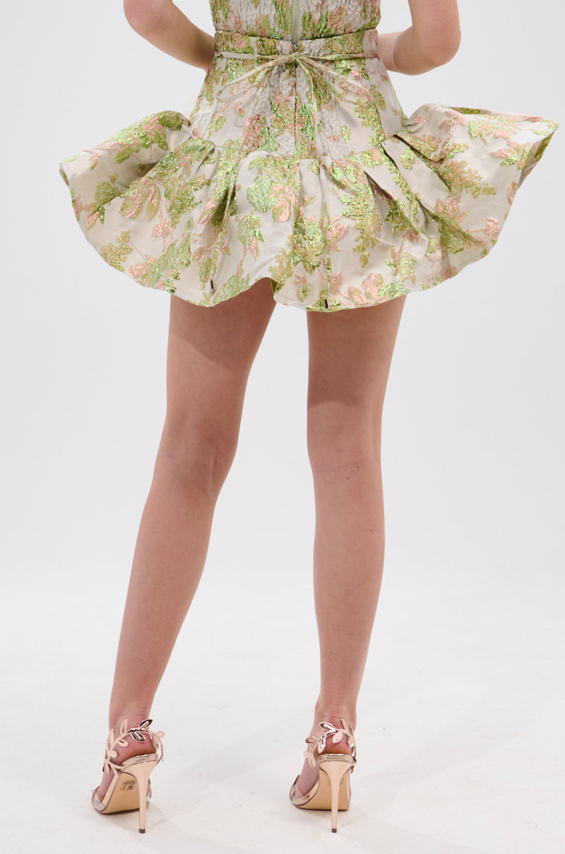 VENETIAN FLORAL BROCADE PEPLUM MINI SKIRT