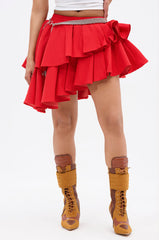 RUBY RED MINI PLEATED SKIRT
