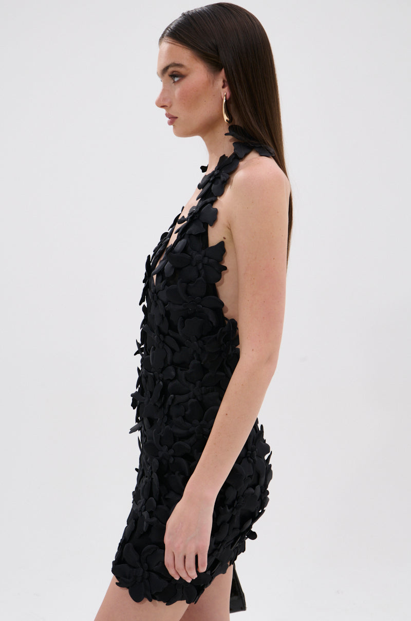 ASHLEY FLORAL MINI DRESS IN BLACK