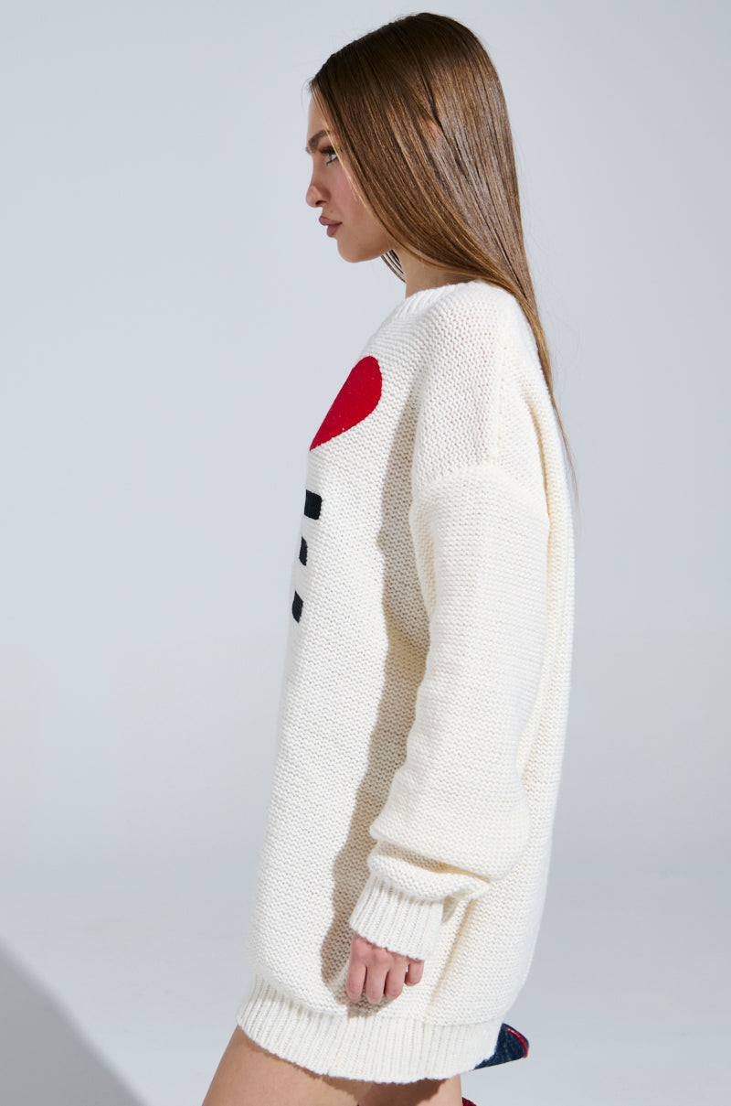 LOVE MYSELF PRINTED SWEATER DRESS