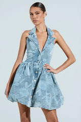 DAISY PRINTED DENIM MINI DRESS