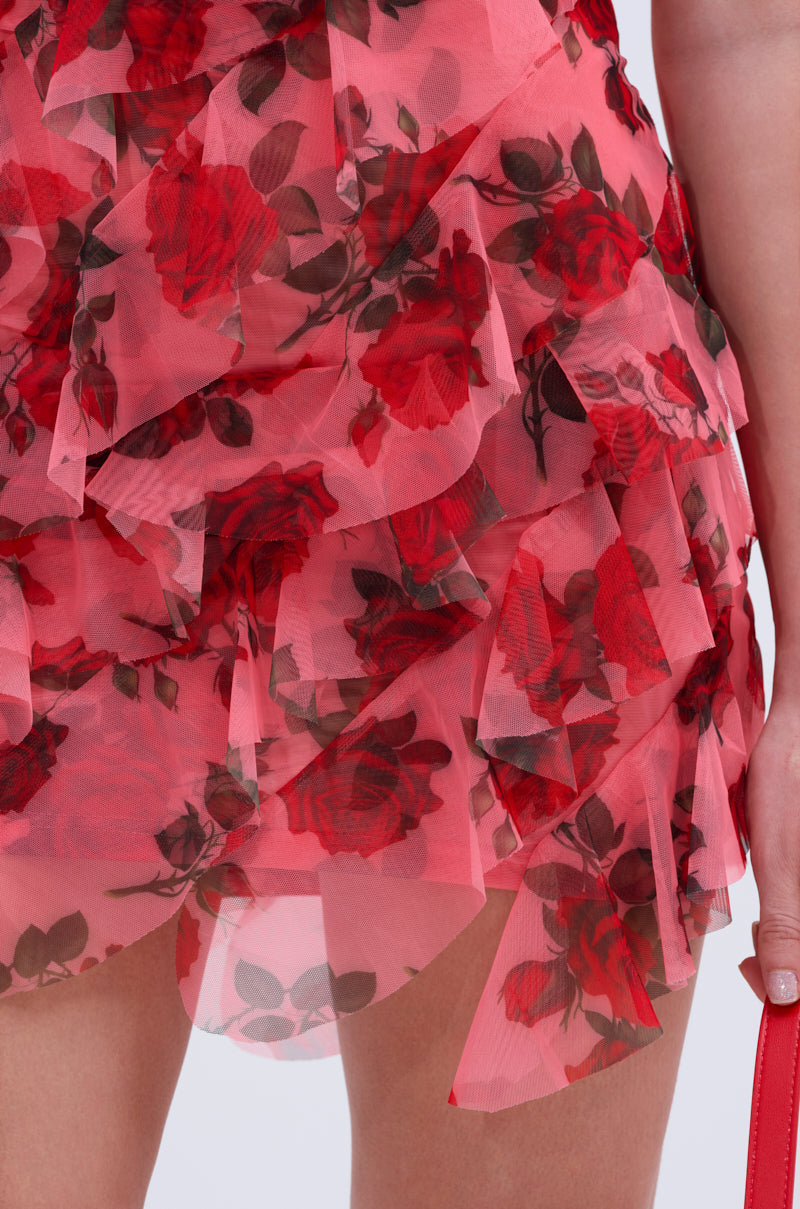 ROSIE RUFFLE PRINTED MINI DRESS