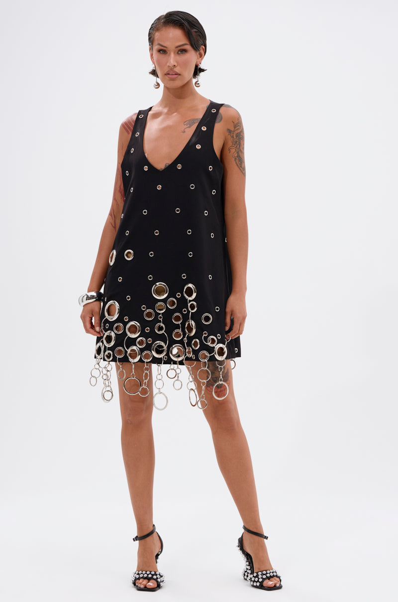 ONE OF A KIND MINI DRESS WITH METAL HARDWARE