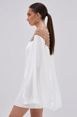 LILA SATIN MINI DRESS WITH RHINESTONES