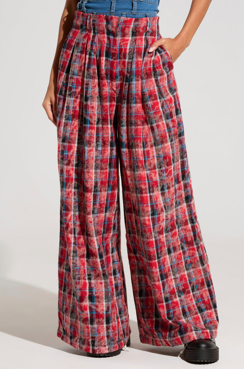 PLAID SWAGGER SLACKS IN RED MULTI