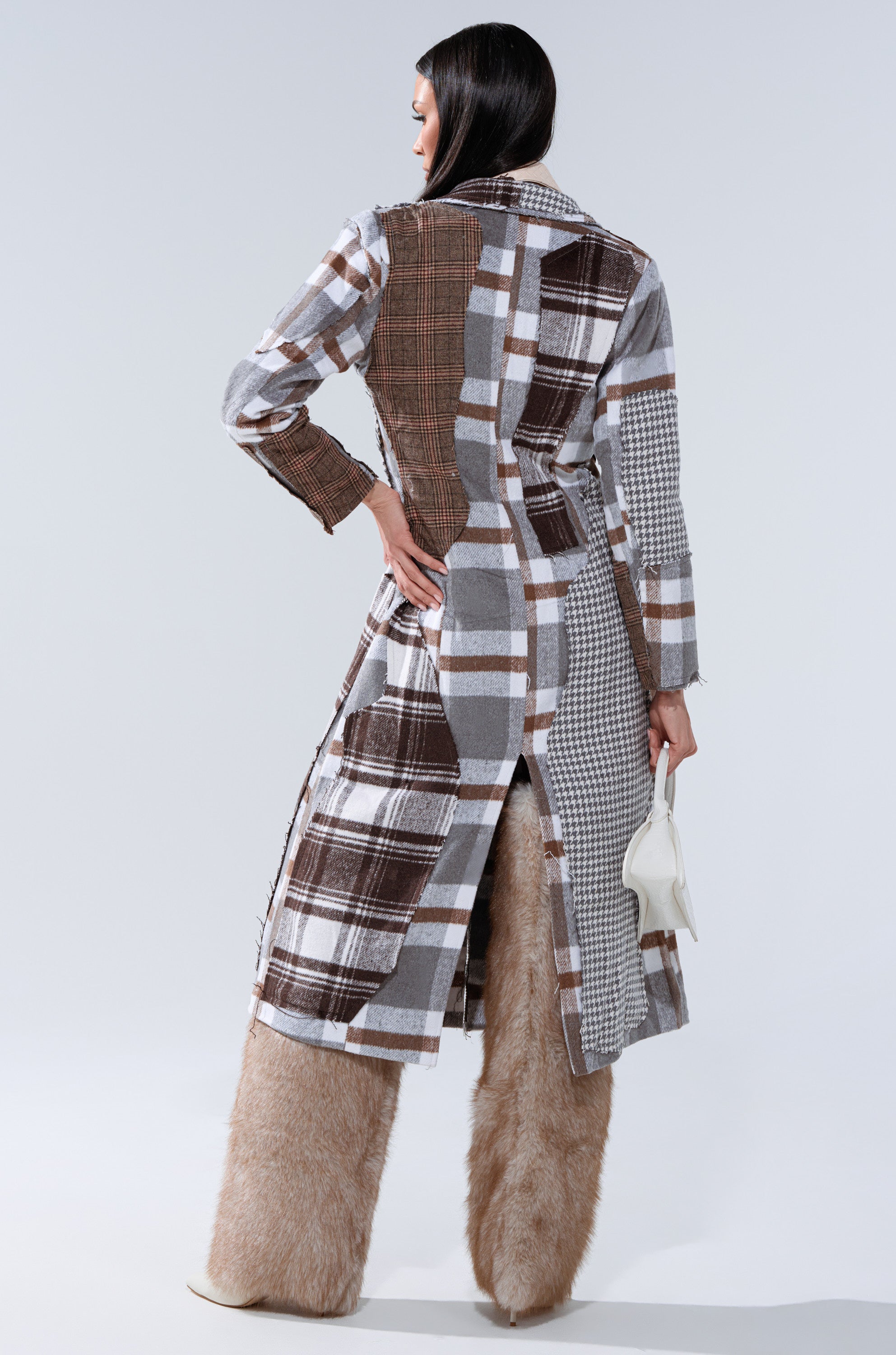 MIXED PLAID NOT FEELINGS PATCHWORK TRENCH