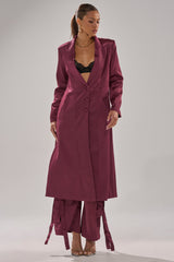 TAKE ME EVERYWHERE SATIN TRENCH IN BURGUNDY