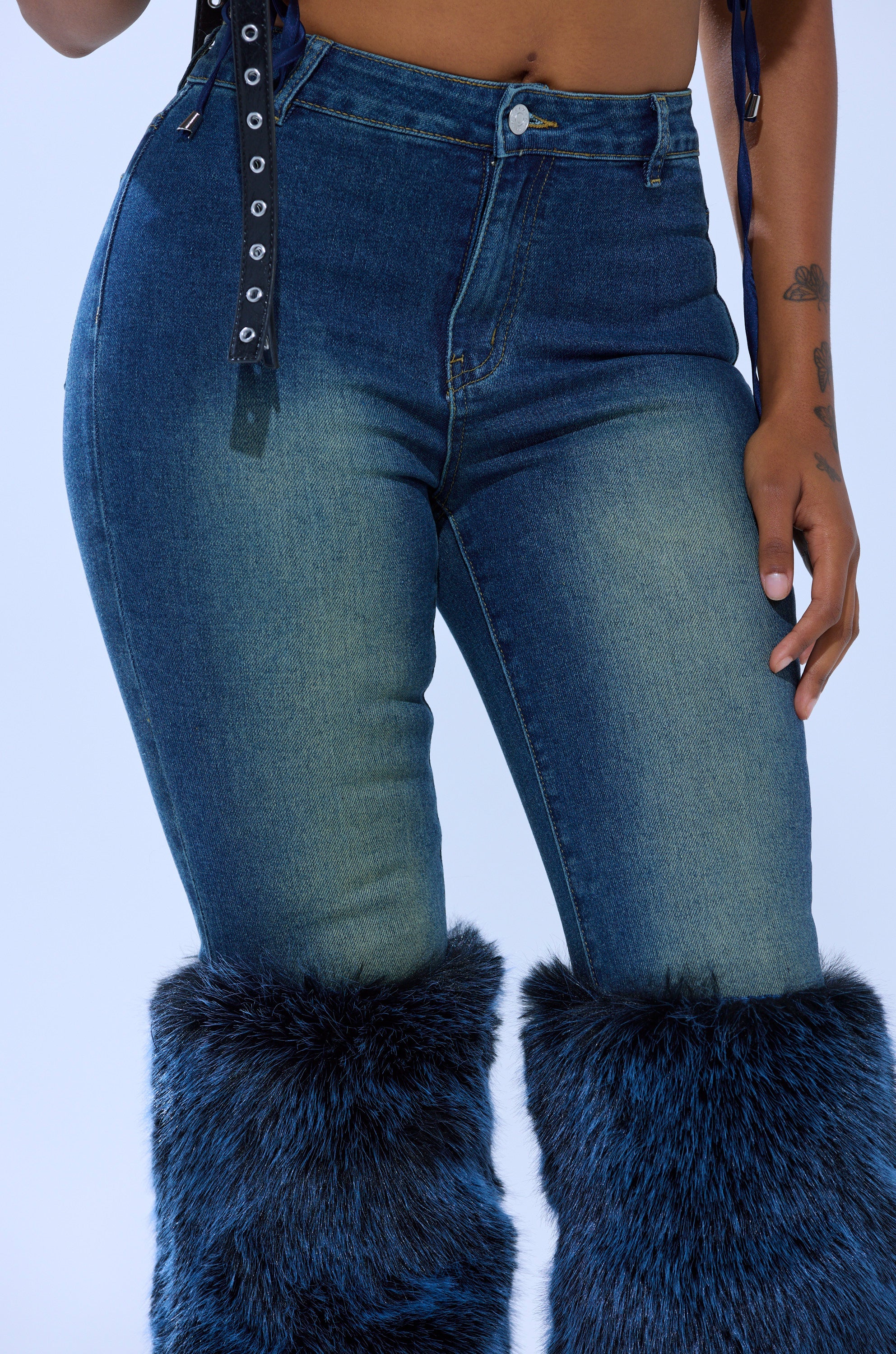 ALL A DREAM DENIM PANT WITH FUR CUFFS