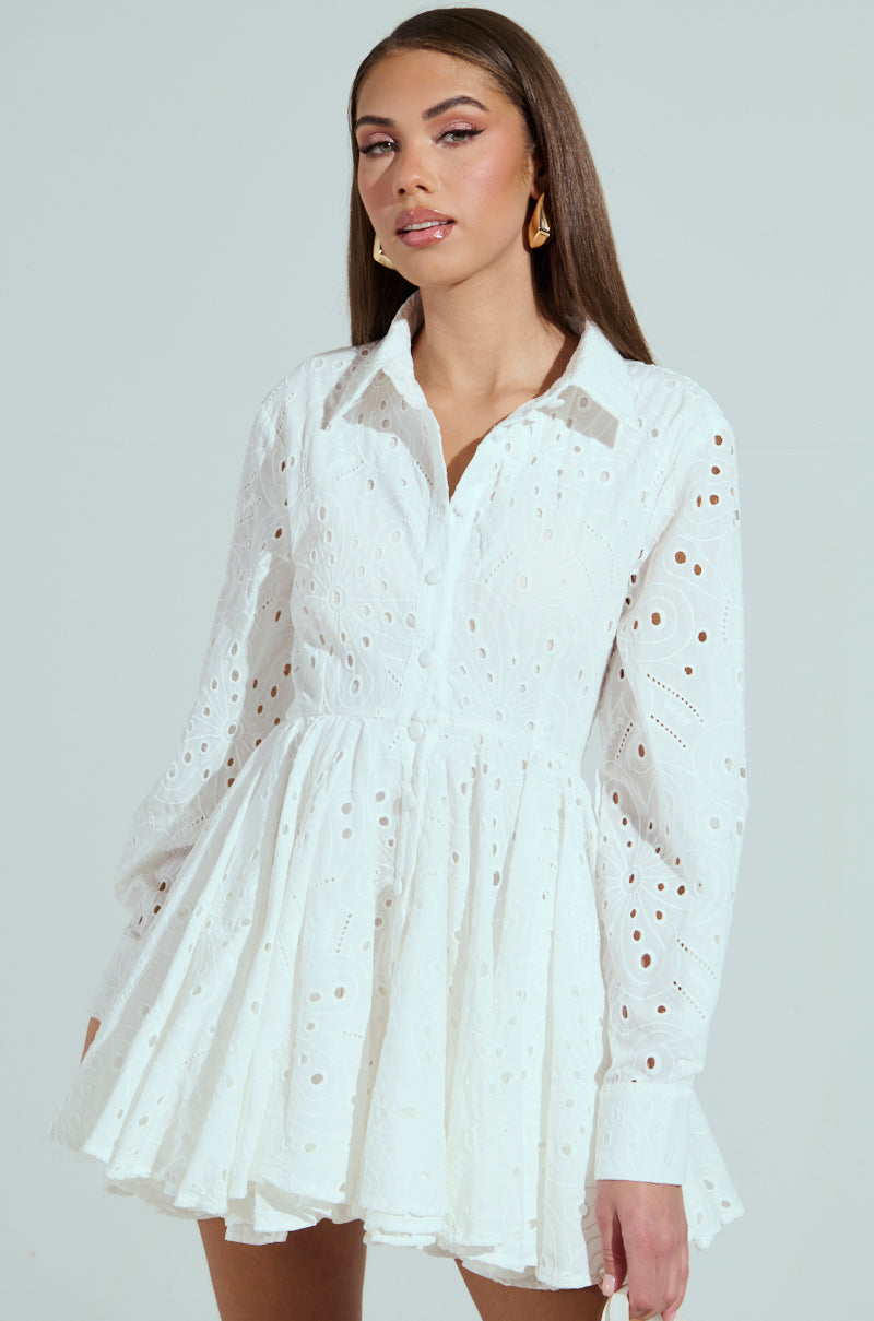THE IT GIRL MINI DRESS IN EYELET