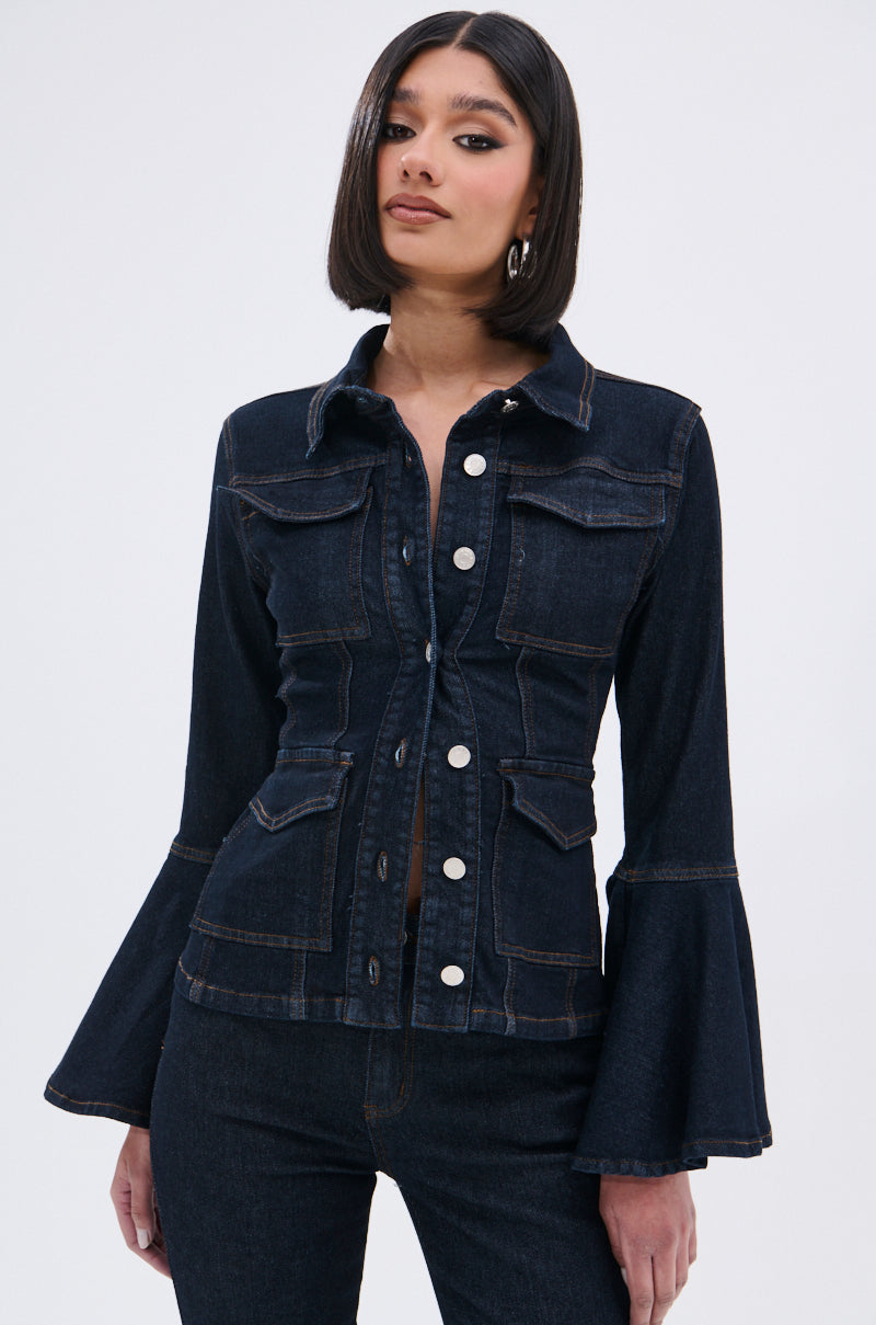 LIVIN' EXTRA FLARE SLEEVE DENIM BUTTON DOWN