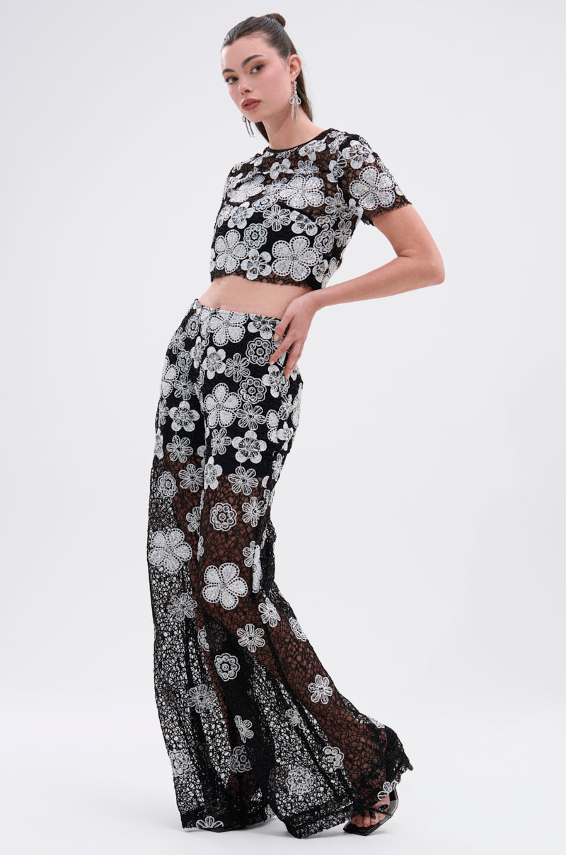 FLORAL SEQUIN MESH PANT
