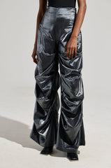 BELLA SATIN HIGH RISE TROUSER IN GREY