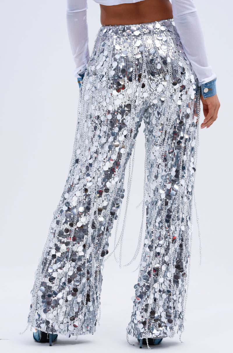 EXPENSIVE TASTE STRETCHY SEQUIN CHAIN PANTS