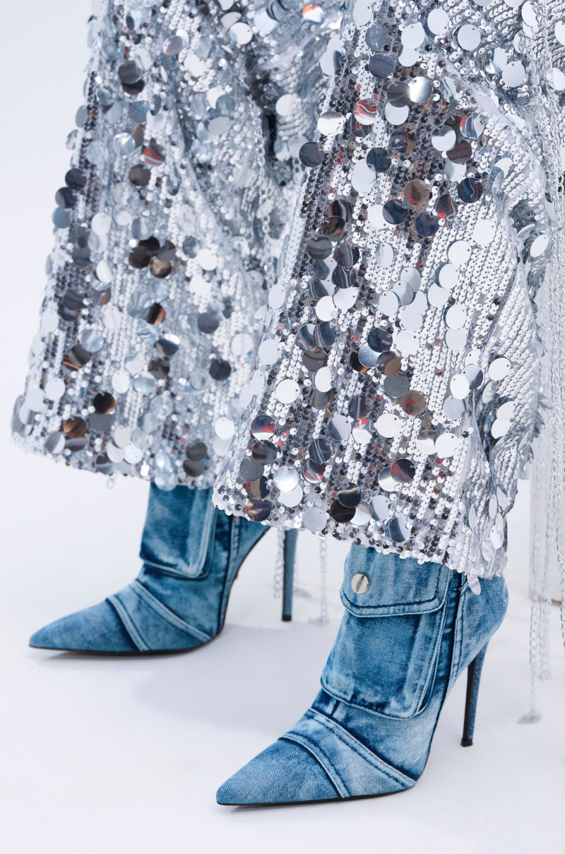 EXPENSIVE TASTE STRETCHY SEQUIN CHAIN PANTS