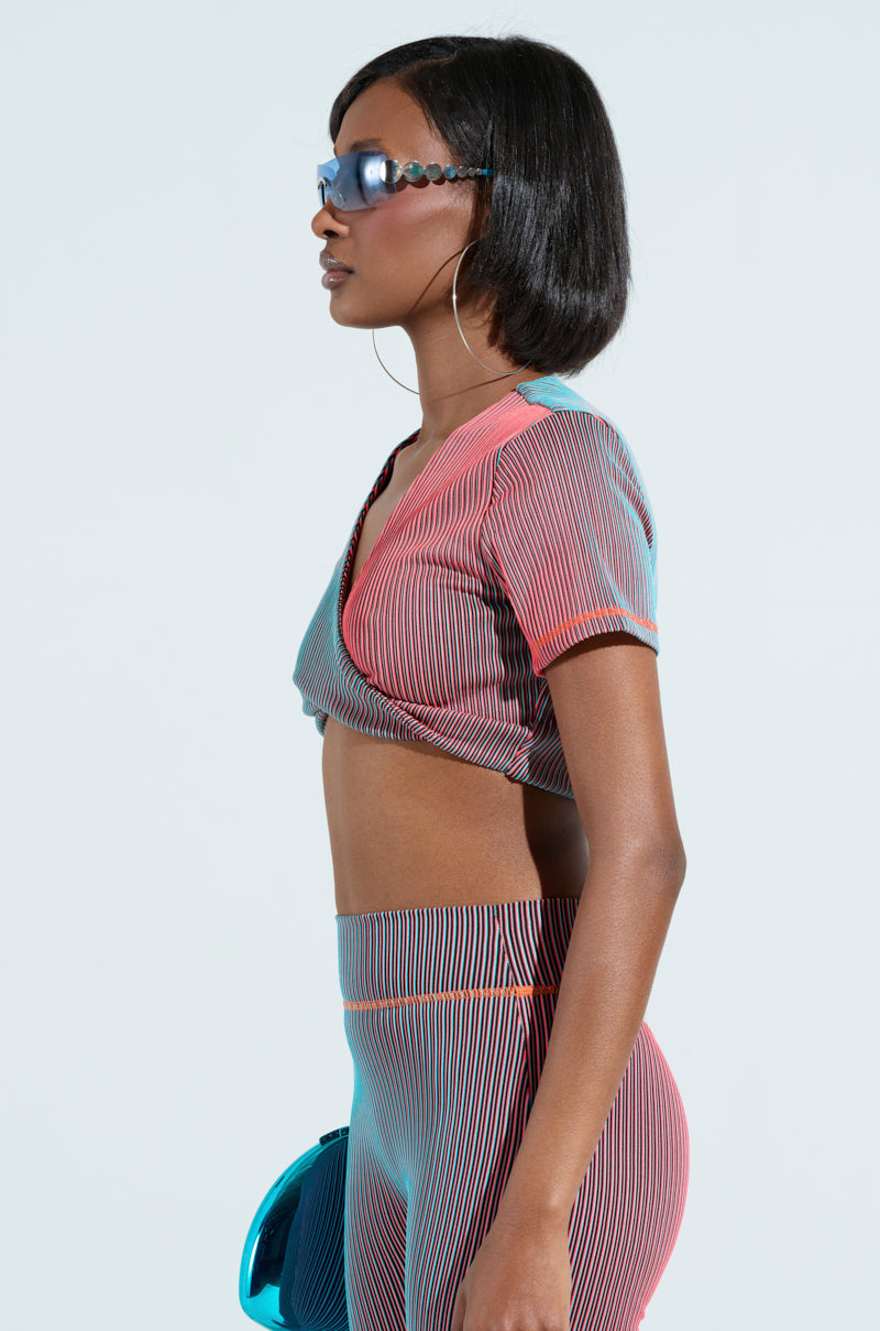 DOUBLE TAKE RIBBED TWISTED CROP TOP