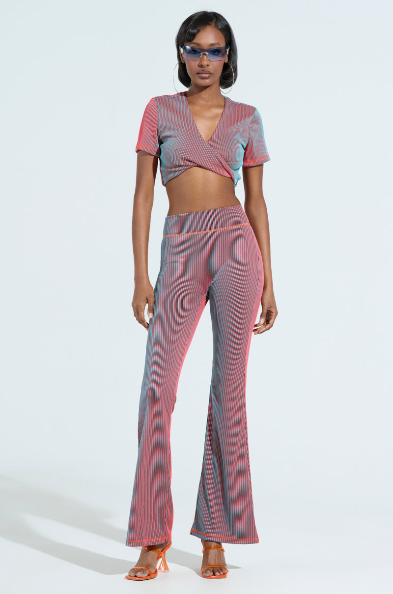 DOUBLE TAKE RIBBED RUCHED BUTT FLARE PANTS