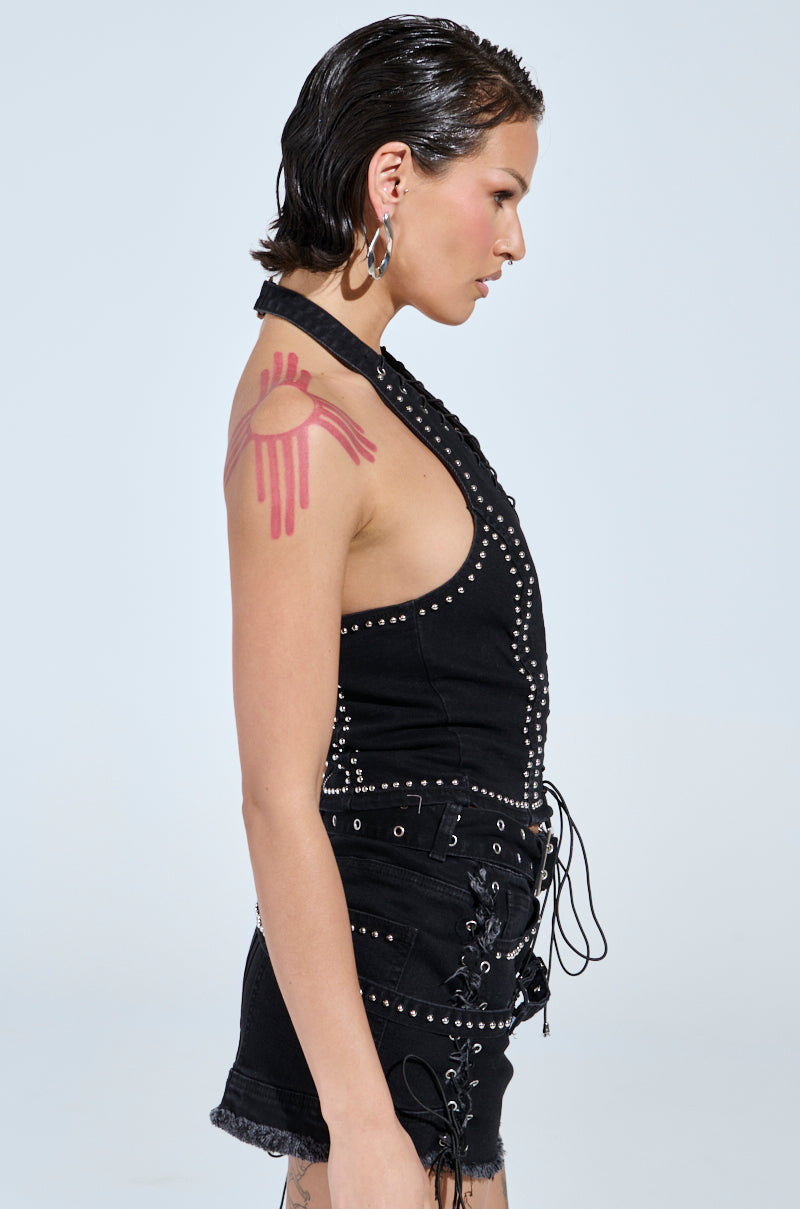 CATCH ME AFTER MIDNIGHT STUDDED CORSET TOP